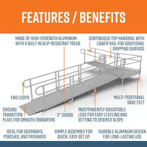 PATHWAY 20 ft. L-Shaped Aluminum Wheelchair Ramp Kit with Solid Surface Tread, 2-Line Handrails and 5 ft. Turn Platform