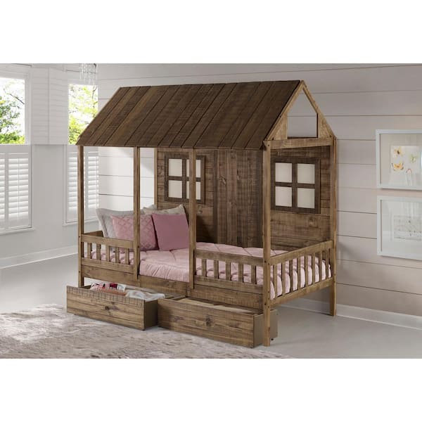 Donco Kids Front Porch Rustic Driftwood Twin Low Loft Bed with 