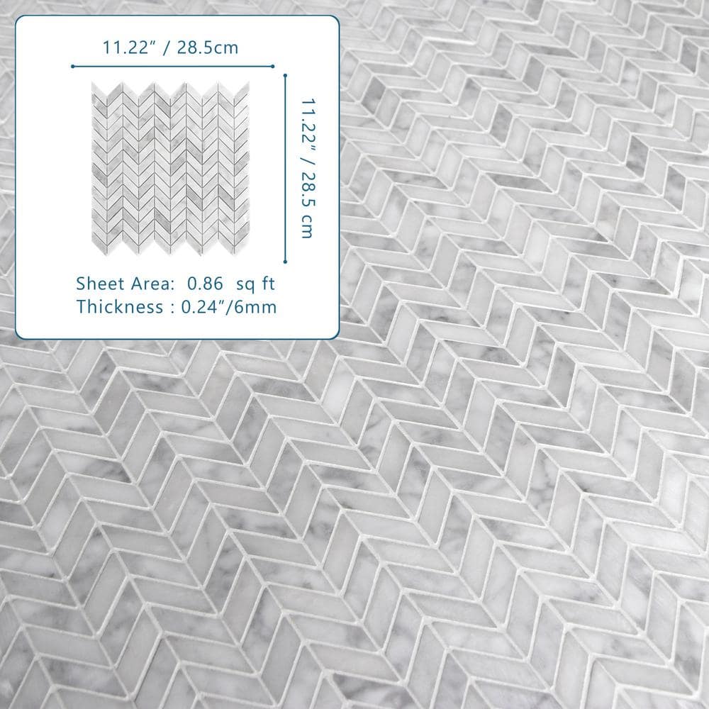 11.22'' x 11.22'' Chevron White Marble Mosaic Tile