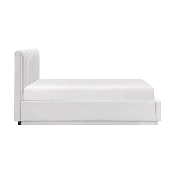 Bethel Natural White Wood Frame Textured Upholstery Full Platform Bed