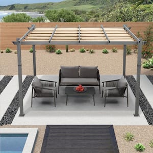 10 ft. x 13 ft. Khaki Aluminum Outdoor Retractable Pergola with Sun Shade Canopy for Garden Porch Beach Pavilion