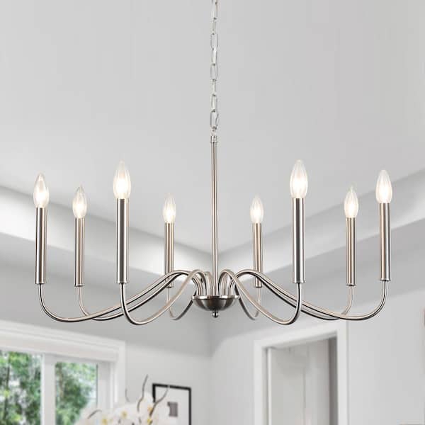LWYTJO Clerise 8-Light Silver Classic Modern Candle Style Chandelier for Living Room Kitchen Island Dining Room Foyer