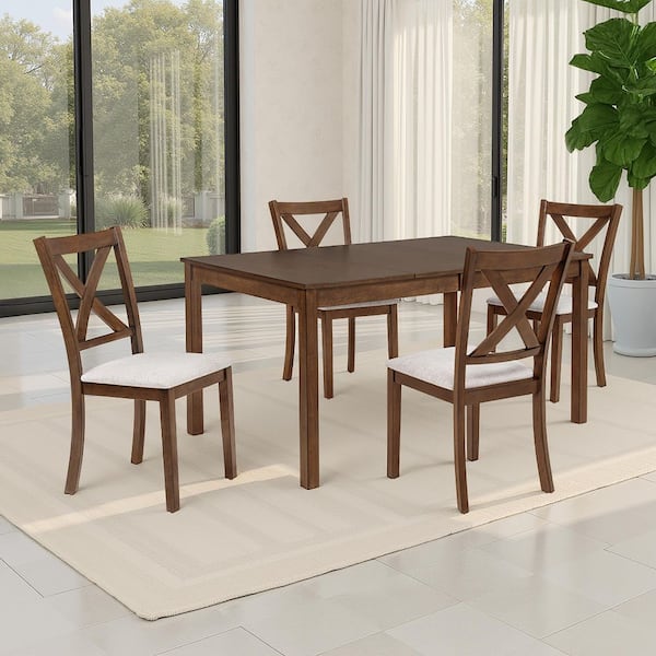 Wallace 5-Piece Rectangle Brown Wood Top Dining Room Set Seats 4