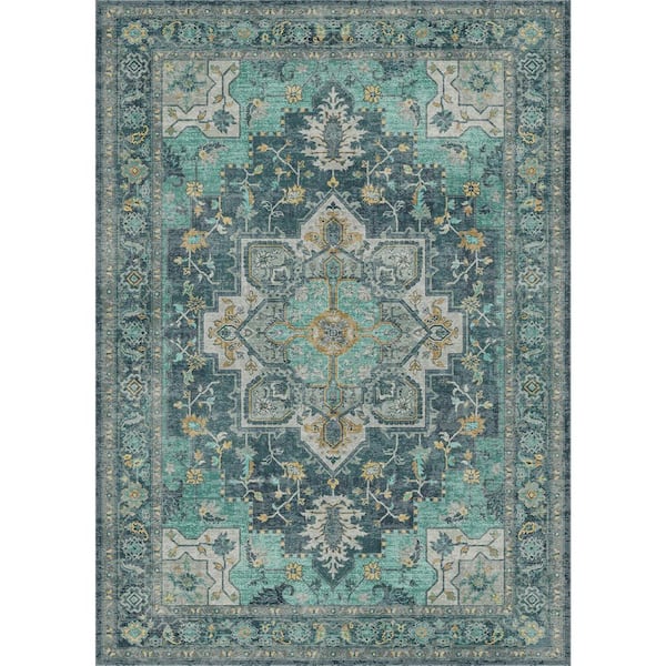 Medallion Dark Green 6 ft. x 9 ft. Persian Area Rug