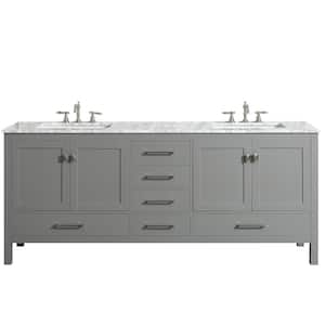 Aberdeen 72 in. W x 22 in. D x 34 in. H Double Bath Vanity in Gray with White Carrara Marble Top with White Sinks