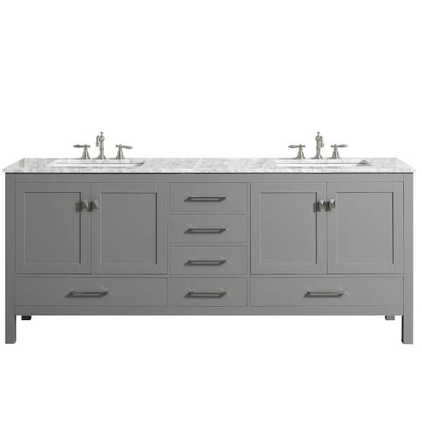 Aberdeen 72 in. Double Sink Gray Bath Vanity with White Carrara Marble Top (Assembled)