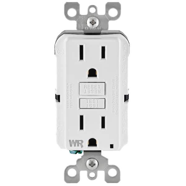 15 Amp 125-Volt Duplex Self-Test Tamper Resistant/Weather Resistant GFCI Outlet, White GFWT1-KW