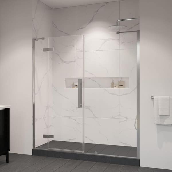 Tampa 69 in. to 71 5/16 in. W x 72 in H Pivot Alcove Frameless Shower Door in Satin Nickel