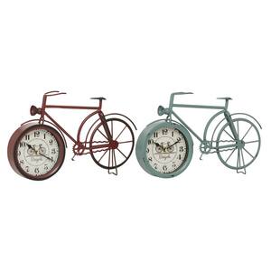 Red Metal Country Cottage Analog Tabletop Clock (Set of 2)