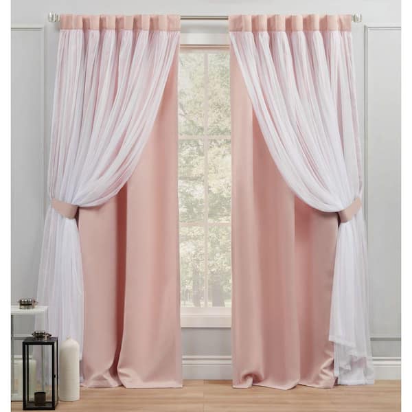 EXCLUSIVE HOME Catarina Rose Blush Solid Lined Room Darkening Hidden Tab / Rod Pocket Curtain, 52 in. W x 84 in. L (Set of 2)