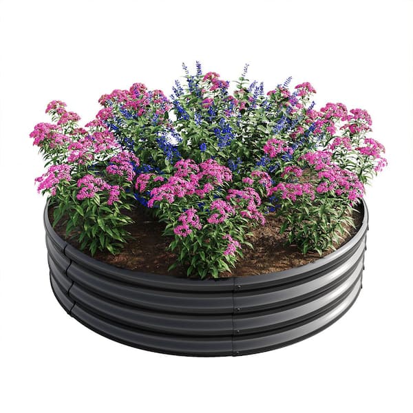 Zeus & Ruta 47.2 in. Black Round Metal Raised Garden Bed for Growing Flowers, Vegetables, Herbs