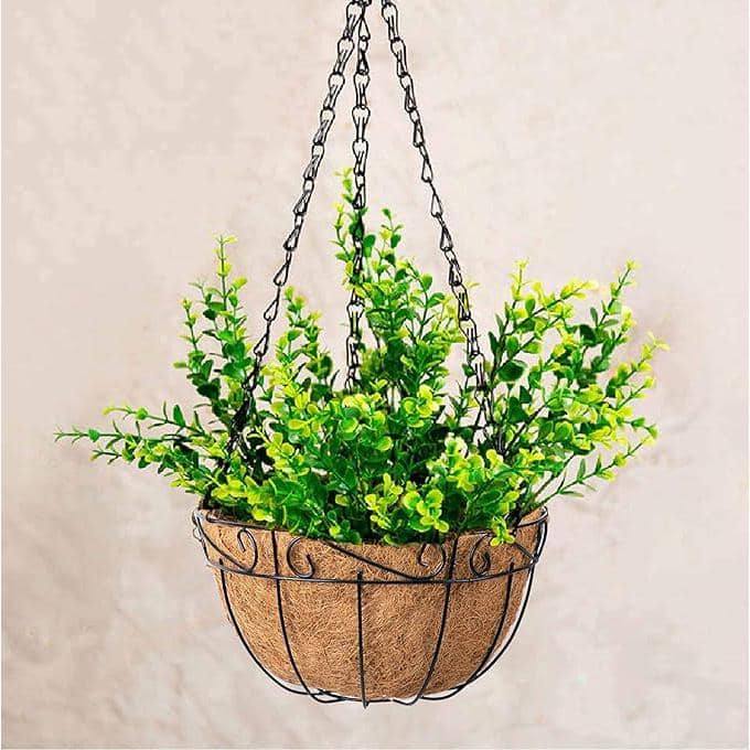 12-Inch Black Metal Hanging Planter Basket with Coco Liner, 2-Pack