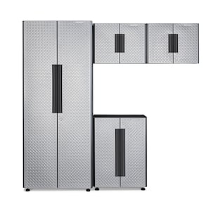 Flex 78 in W x 75 in H x 19 in D Pre-Assembled 24 Gauge Welded Steel 4-Piece Garage Storage System in Silver Tread