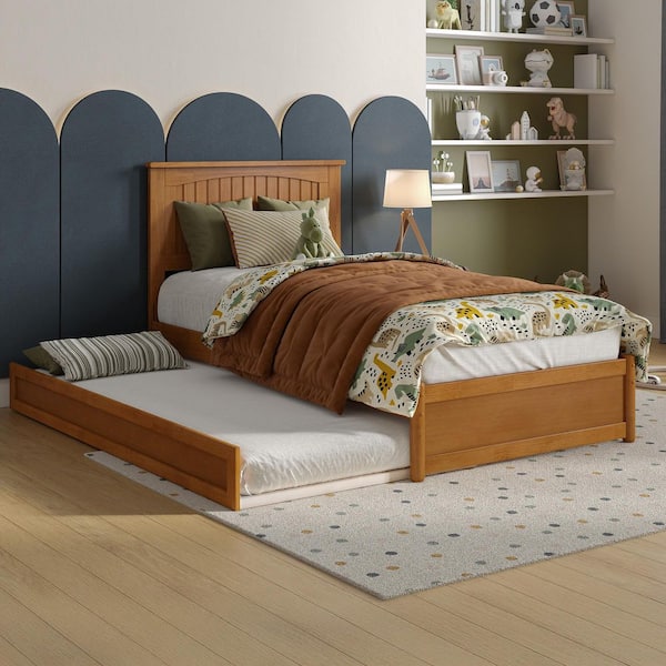 AFI Malta Light Toffee Natural Bronze Solid Wood Frame Twin Platform Bed Panel Footboard and Twin Trundle