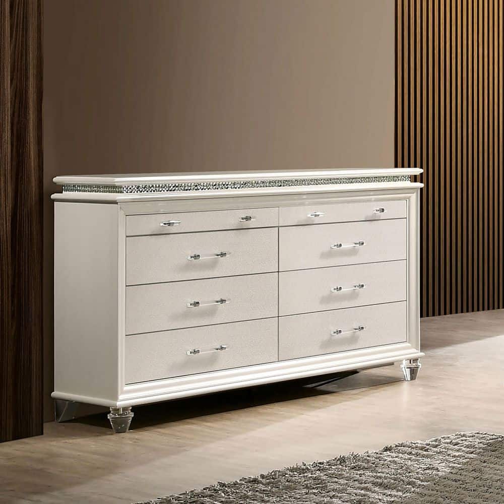 Litzler Pearl White 8-Drawer 63.63 in. Dresser with Jewel Drawers