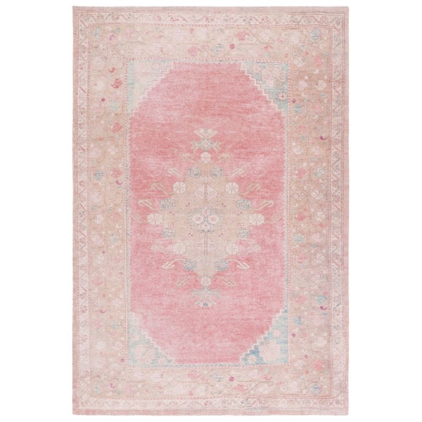 Classic Vintage 6 ft. x 9 ft. Pink/Dark Beige Faded Medallion Area Rug