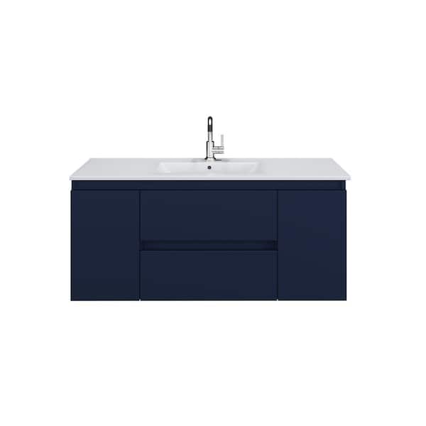 VOLPA USA AMERICAN CRAFTED VANITIES Salt 48 in. W x 18 in. D Bath Vanity in Navy with Ceramic Vanity Top in White with White Basin