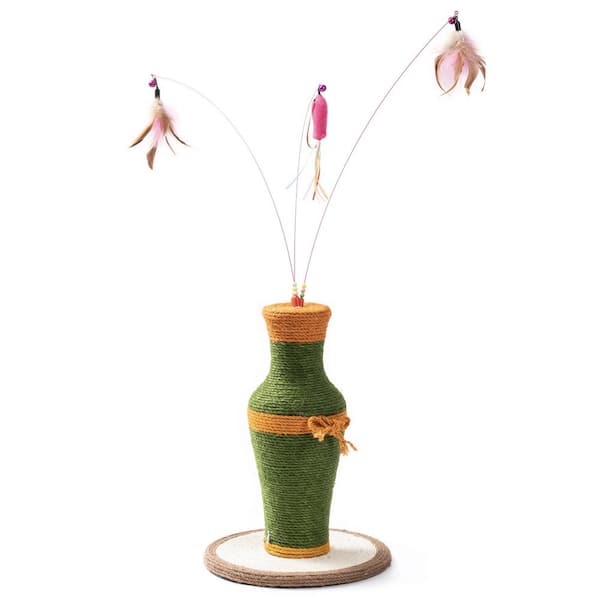 cenadinz Vintage Vase-Shaped Cat Scratching Post with 3 Feather Toys