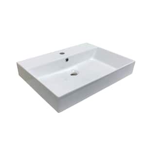 Energy 60 Wall Mount / Vessel Bathroom Sink in Ceramic White with 1 Faucet Hole