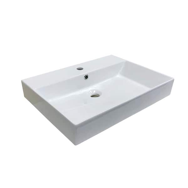 WS Bath Collections Energy 60 Wall Mount / Vessel Bathroom Sink in Ceramic White with 1 Faucet Hole
