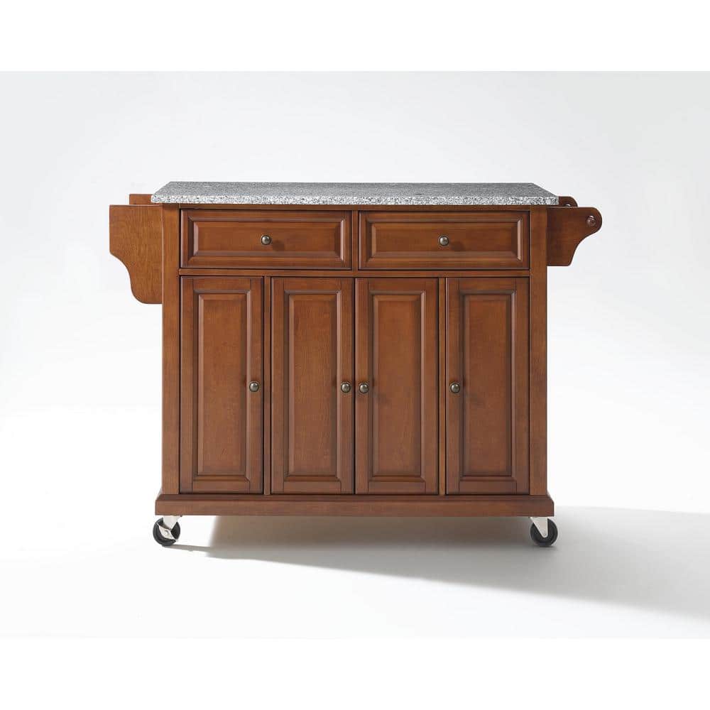 Cherry Granite Top Kitchen Cart with Spice Rack and Storage