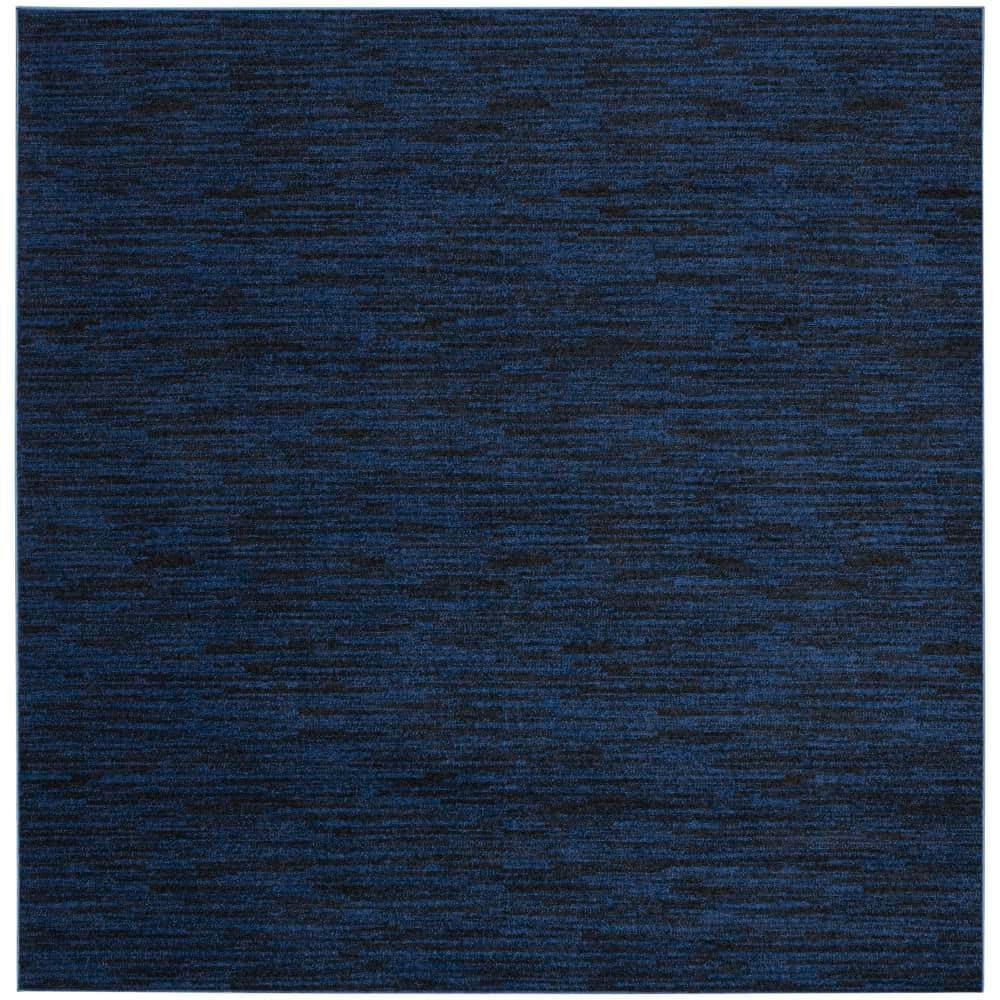 Midnight Blue 7' Square Non-slip Synthetic Rug
