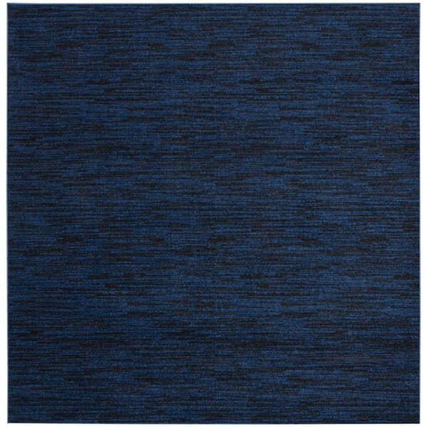 Nourison Essentials 7 ft. x 7 ft. Midnight Blue Square Solid Indoor/Outdoor Patio Rug