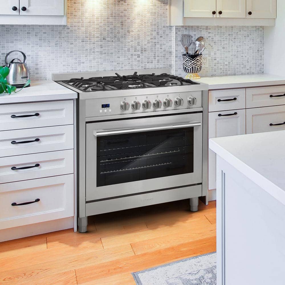 36'' Stainless Steel Gas Range with 5 Burners and Convection Oven