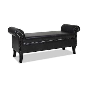 Kathy 23 in. x 53.50 in. x 17 in. Roll Arm Entryway Accent Bench and Vintage Black Brown Faux Leather