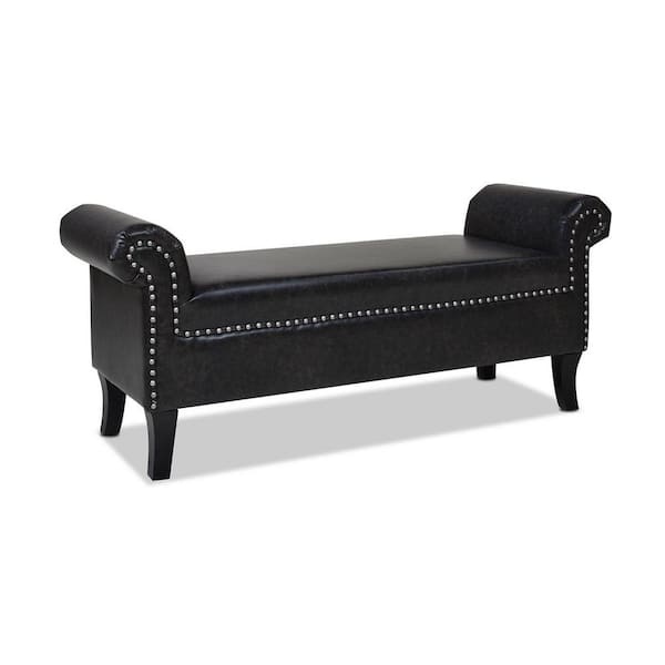 Jennifer Taylor Kathy 23 in. x 53.50 in. x 17 in. Roll Arm Entryway Accent Bench and Vintage Black Brown Faux Leather