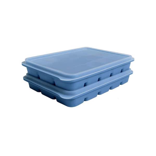 2-Set Ice Cube Trays, Easy Release 15 Flexible Silicone Ice Cube Molds, Removable Lid, Reusable Freezer Ice Trays, Blue