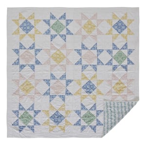 Jolie Cream Blue Green Farmhouse Queen Cotton Quilt