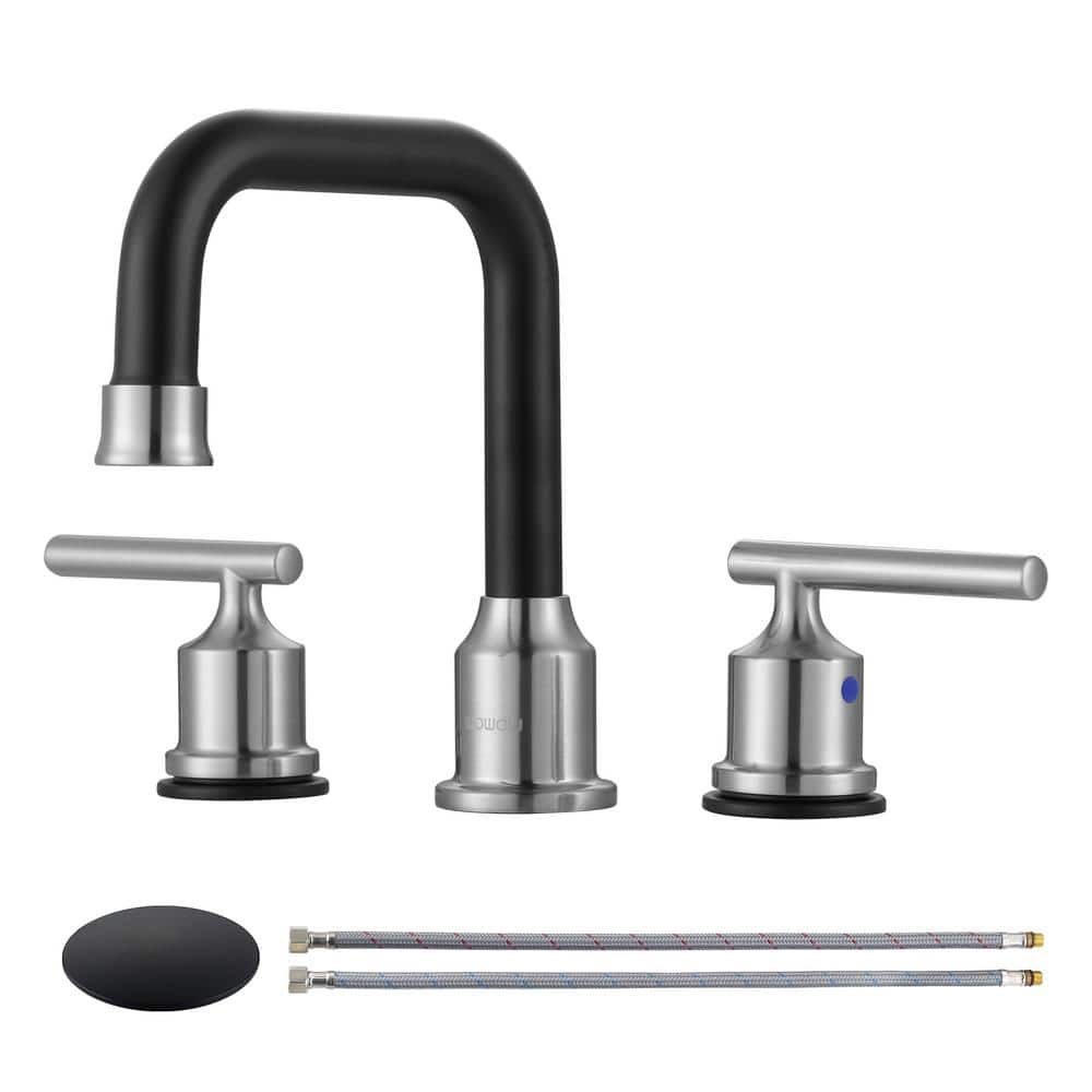 Matte Black Stainless Steel Double Handle Widespread Bathroom Faucet