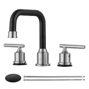 8 in. Widespread Double Handle Bathroom Faucet in Brushed Nickel and Black