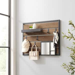 Knotty Driftwood/Black Wood and Metal Industrial Wall Organizer with Hooks