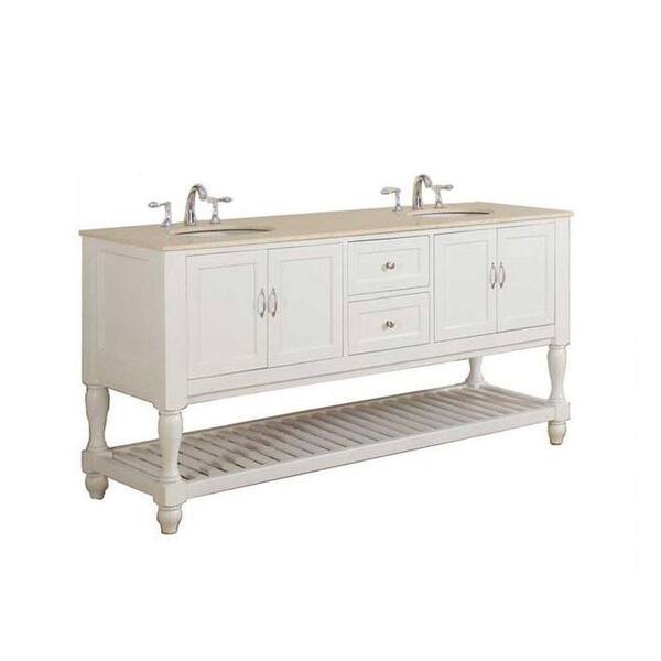 Direct vanity sink Mission Turnleg 70 in. Double Vanity in White with Marble Vanity Top in Beige with White Basin
