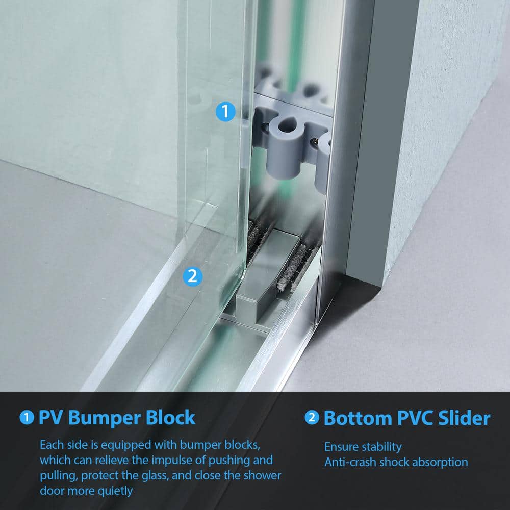 48" Brushed Nickel Semi-Frameless Sliding Shower Door with Clear Glass