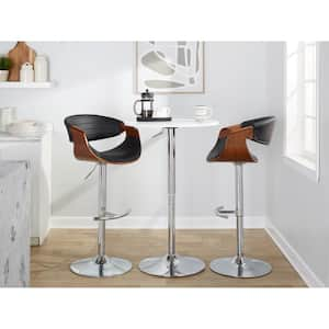 Symphony 32.5 in. Black Faux Leather, Walnut Wood and Chrome Metal Adjustable Bar Stool (Set of 2)