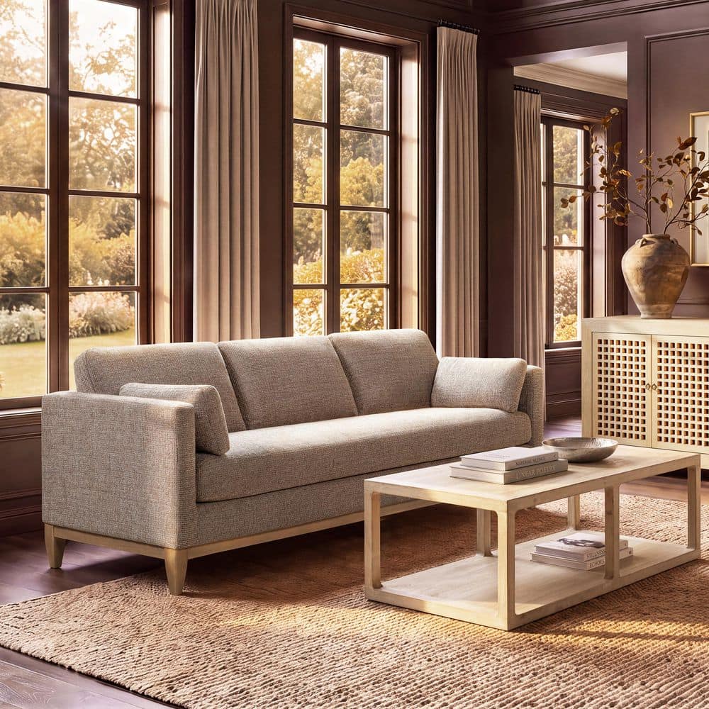 Knox 84 in. Modern Farmhouse Square Arm Rectangle Sofa, Stone Taupe Chenille