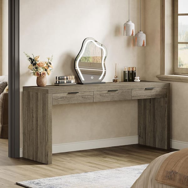 Ellie Gray Makeup Vanity Desk with 3 Drawers, Modern Dressing Table for Bedroom (No Mirror)
