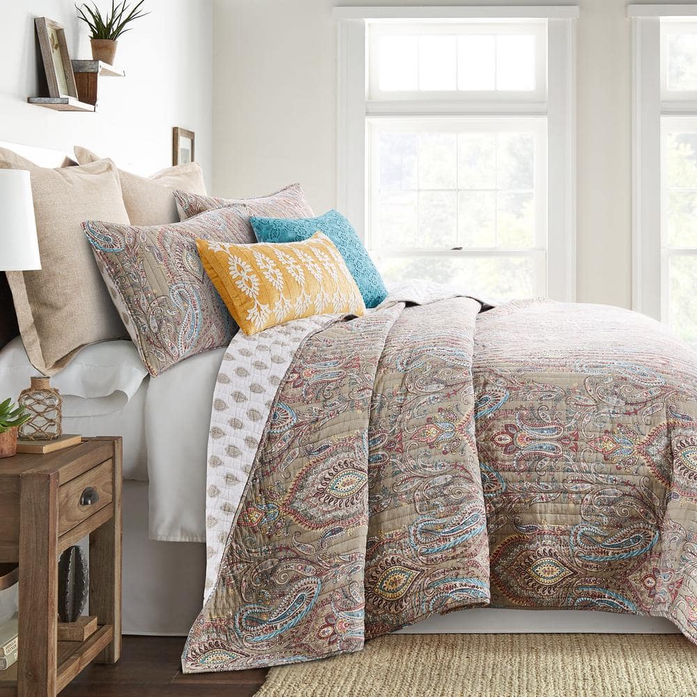 uitdrukken Afdaling Luchtvaart Levtex Home Presidio 3-Piece Multicolored Brown Red Taupe Teal Paisley  Cotton Full/Queen Quilt Set L73803FQS - The Home Depot
