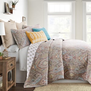 Presidio 3-Piece Multicolored Brown Red Taupe Teal Paisley Cotton Full/Queen Quilt Set