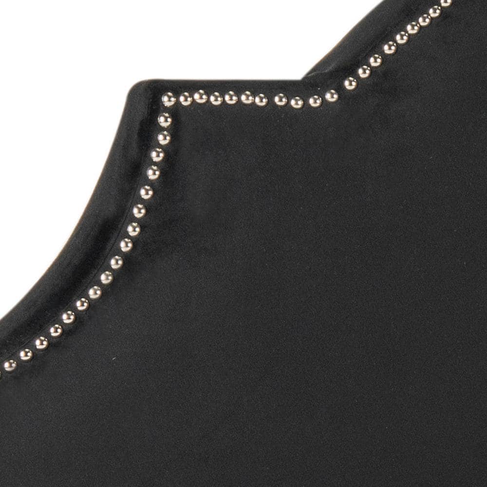 Savoy-Inspired Black Velvet Upholstered Full Headboard with Silver Nailhead
