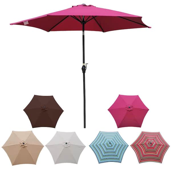 9 ft. Steel Hexagon Patio Umbrella Outdoor Table Umbrella with Push Button Tilt and Crank in Burgundy