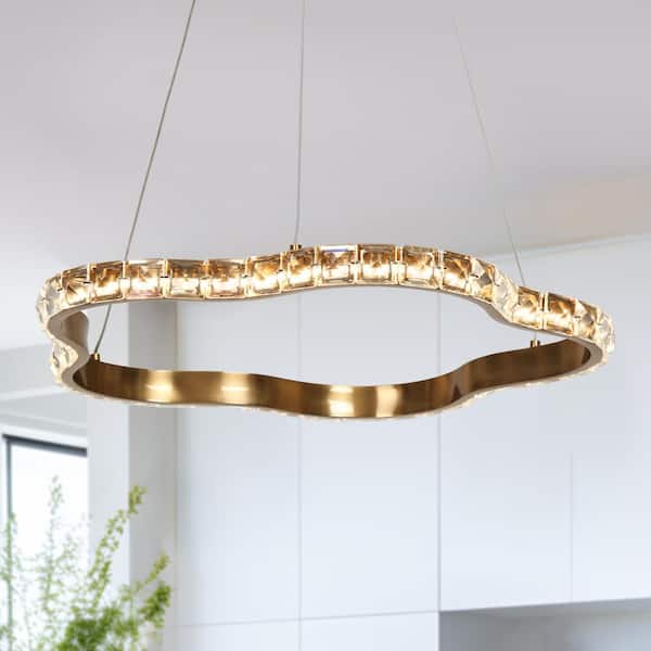 LNC Deslumbrante 1-Light Integrated LED Plating Brass Circle Chandelier with Crystals