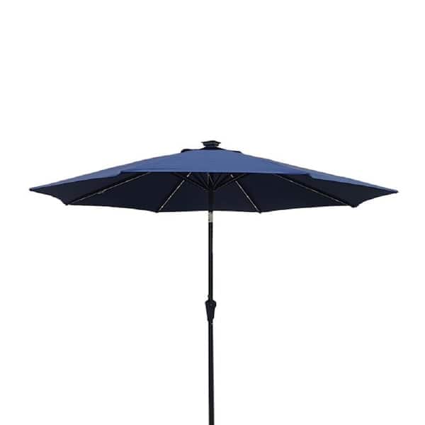 Unbranded 9 ft. Solar LED Aluminum Market Patio Umbrella in Navy Blue with Carry Bag