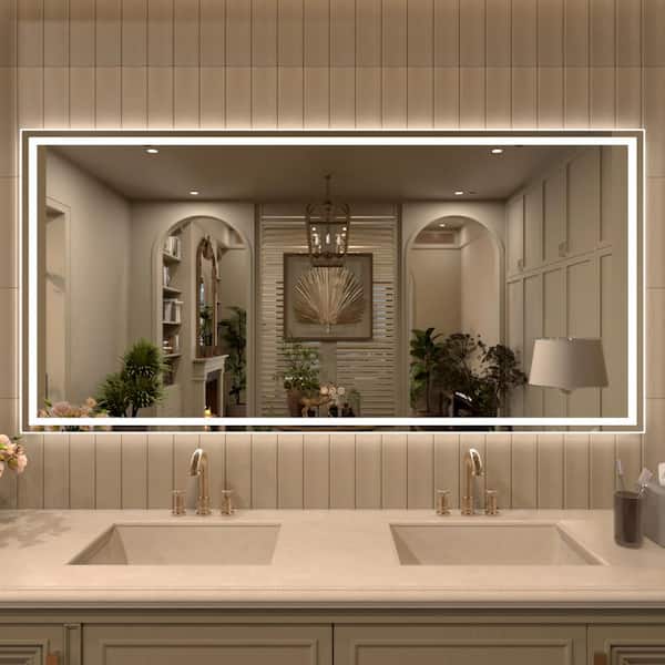 TMVP 72 in. W x 36 in. H Rectangular Frameless LED Light Anti-Fog Wall Bathroom Vanity Mirror in Polished Crystal