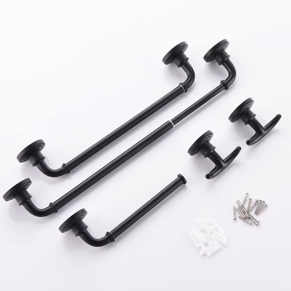 4pieces Adjustable Stainless Steel Bath Hardware Set with Mounting Hardware in Black LUVZMJ144