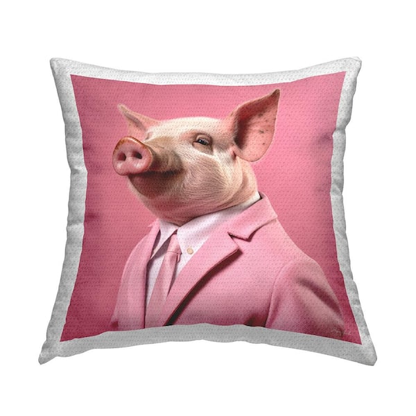 Stupell Industries Pig and Pink Suit Pink Square Outdoor Throw Pillow