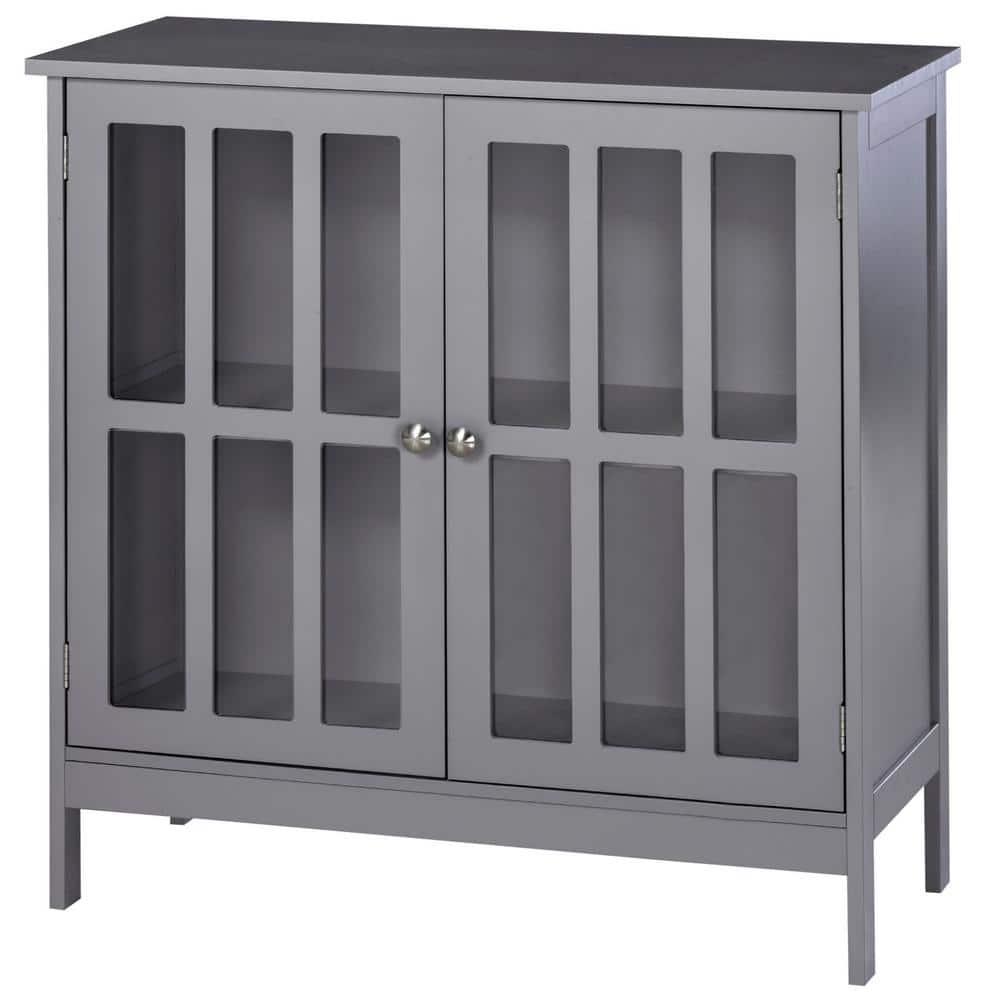 Grey MDF Sideboard Buffet with Transparent Doors